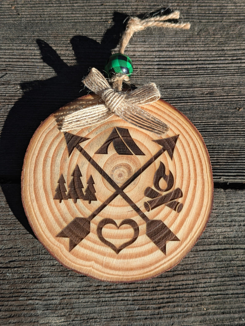 Camping Arrows Wood Ornament