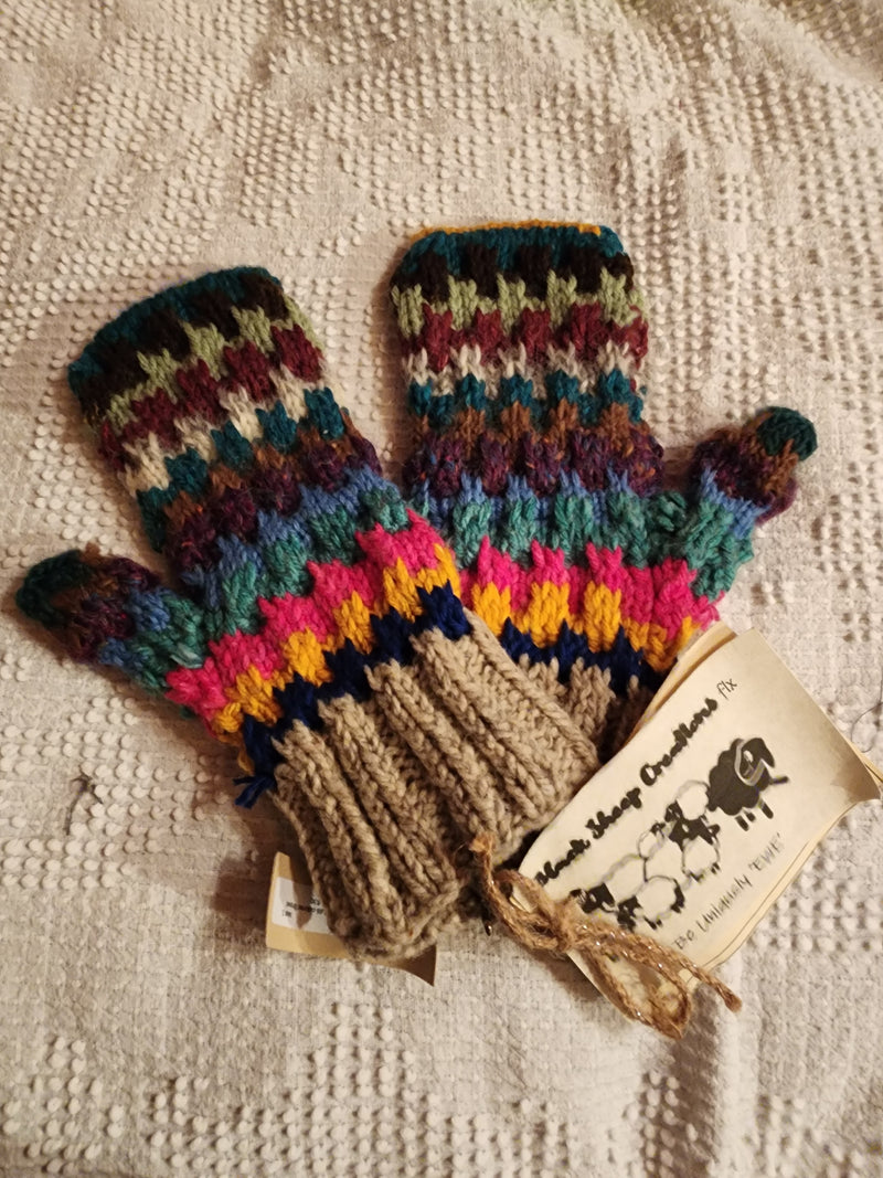 Multi Color Hand Knit Mittens