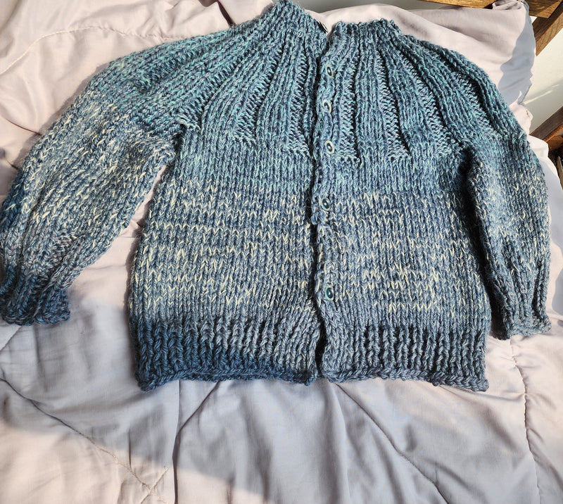 Hand Knit Light Teal Cardigan