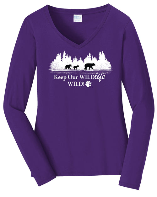 Keep Our Wildlife Wild Long Sleeve V-Neck (w)