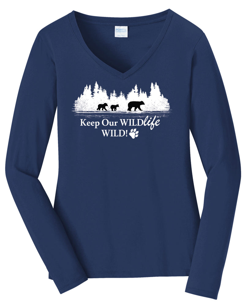 Keep Our Wildlife Wild Long Sleeve V-Neck (w)