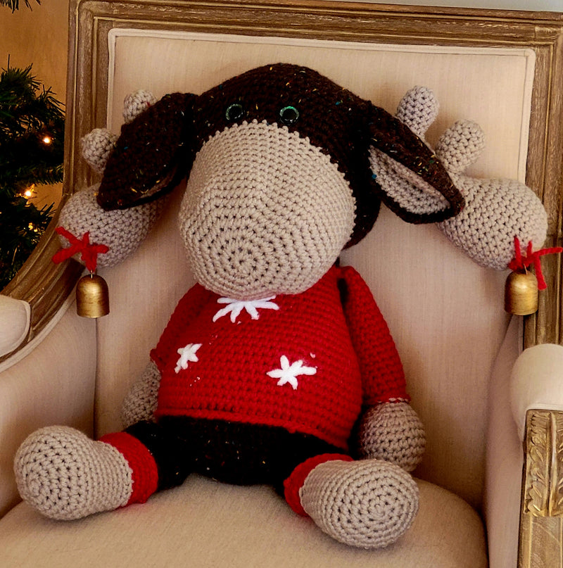 Crocheted Moose w/Holiday Sweater