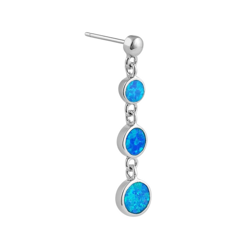 Round Blue Opal Dangle Earrings