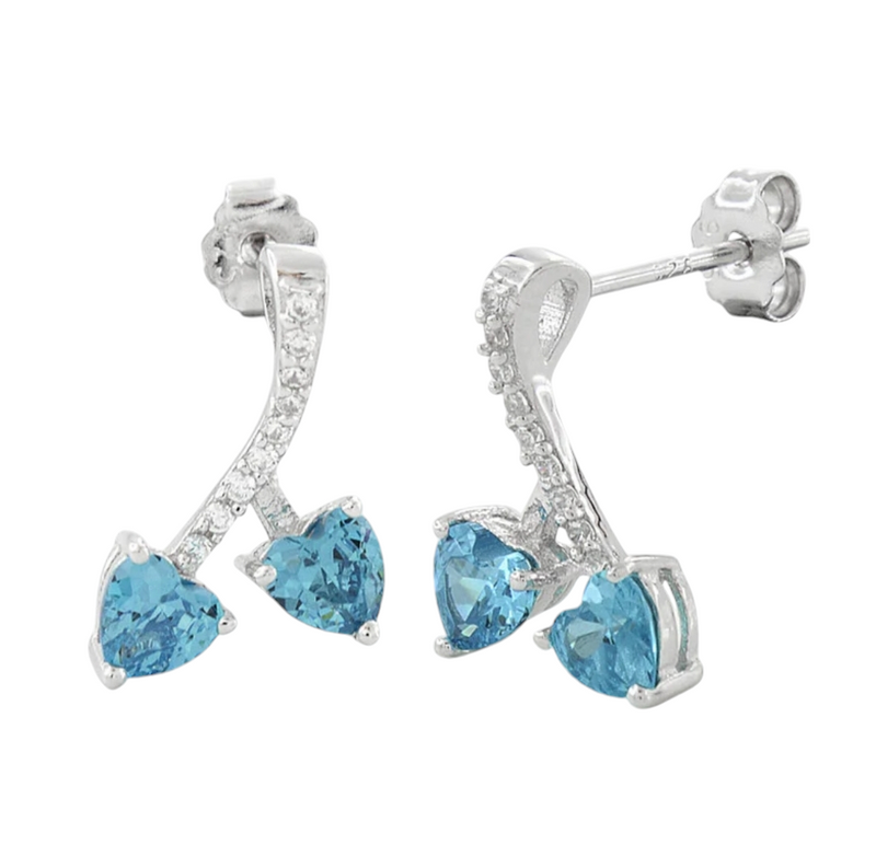 Blue Topaz Hearts and CZ Earrings