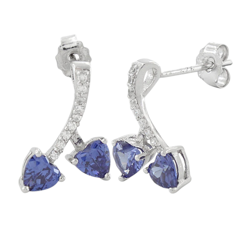 Tanzanite Hearts and CZ Earrings